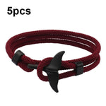 5pcs Whale Tail Braided Hand Rope Double Live Buckle Adjustable Bracelet, 5pcs Light Blue, 5pcs Beige, 5pcs Pink, 5pcs Yellow, 5pcs Red Wine, 5pcs Navy, 5pcs Khaki, 5pcs Red, 5pcs Black