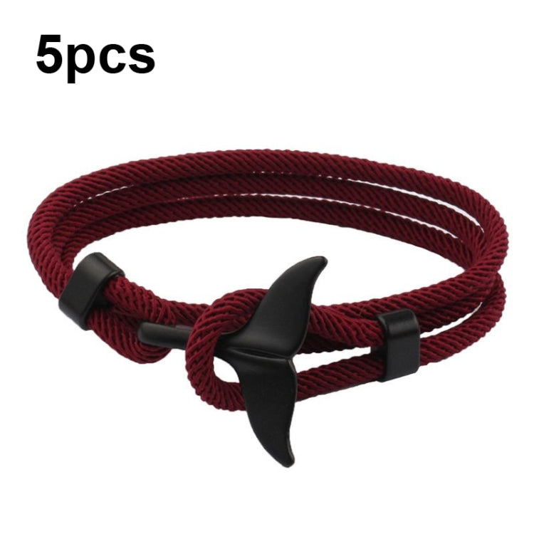 5pcs Whale Tail Braided Hand Rope Double Live Buckle Adjustable Bracelet, 5pcs Light Blue, 5pcs Beige, 5pcs Pink, 5pcs Yellow, 5pcs Red Wine, 5pcs Navy, 5pcs Khaki, 5pcs Red, 5pcs Black