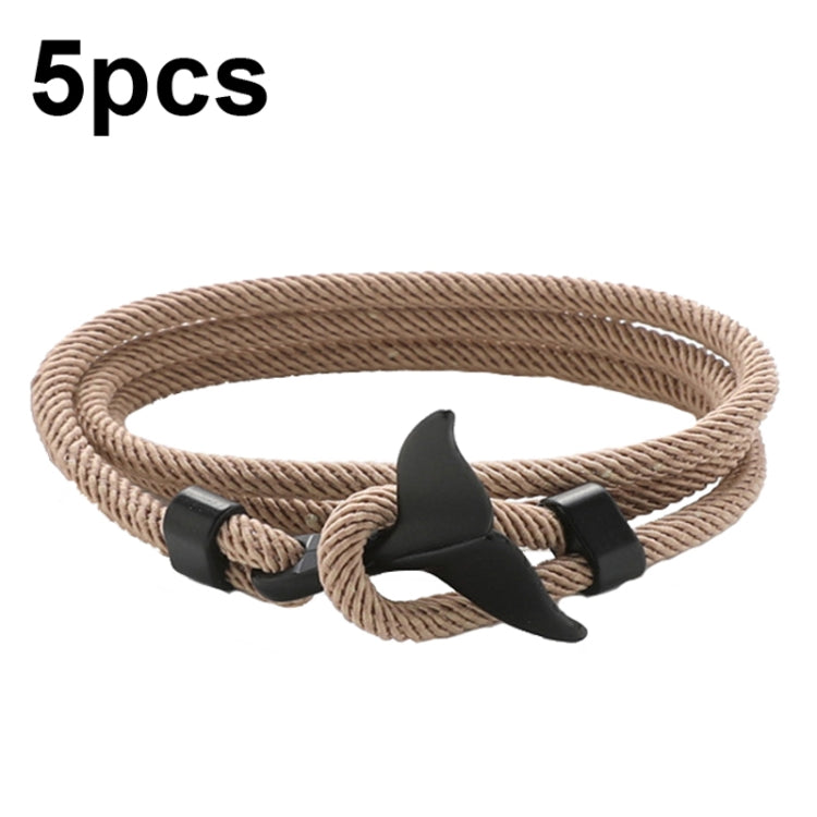5pcs Whale Tail Braided Hand Rope Double Live Buckle Adjustable Bracelet, 5pcs Light Blue, 5pcs Beige, 5pcs Pink, 5pcs Yellow, 5pcs Red Wine, 5pcs Navy, 5pcs Khaki, 5pcs Red, 5pcs Black