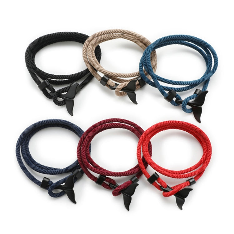 5pcs Whale Tail Braided Hand Rope Double Live Buckle Adjustable Bracelet, 5pcs Light Blue, 5pcs Beige, 5pcs Pink, 5pcs Yellow, 5pcs Red Wine, 5pcs Navy, 5pcs Khaki, 5pcs Red, 5pcs Black