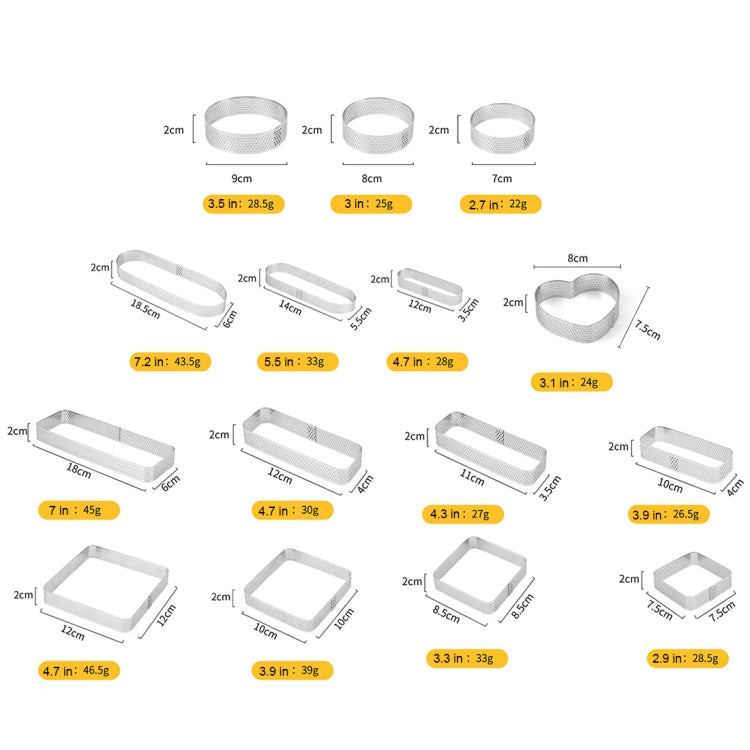 BN1006 스테인리스 스틸 무스 원형 두꺼운 천공 케이크 몰드 DIY 베이킹 도구, 러브(3.1인치), 직사각형(4.3인치), 직사각형(4.7인치), 직사각형(7인치), 정사각형(2.9인치), 정사각형(3.3인치), 정사각형(3.9인치), 정사각형(4.7인치)