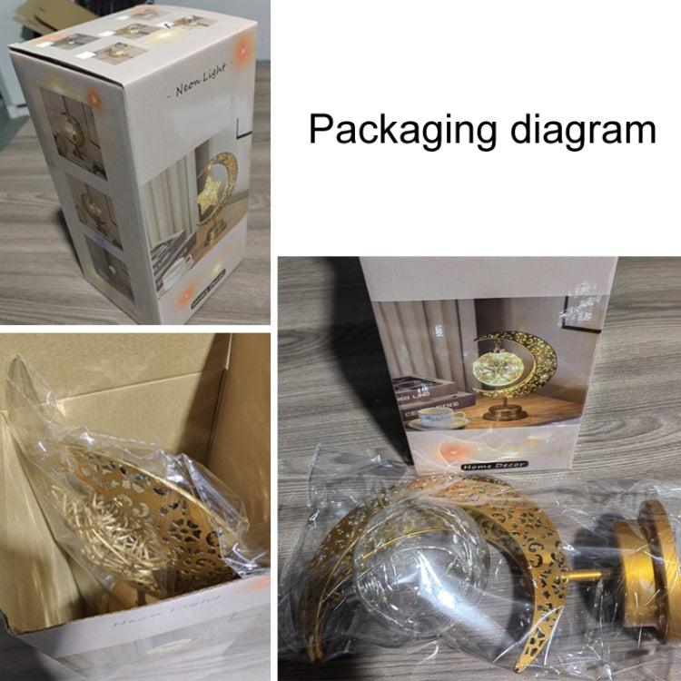 LED 단조 철제 달 모양 분위기 침실 테이블 램프, 달과 별, 후크가 있는 달과 별