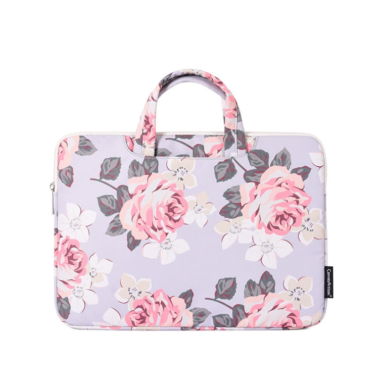 H40-B01 흰 장미 무늬 노트북 케이스 가방 컴퓨터 라이너 가방 손잡이 포함, 12인치, 13인치, 14인치, 15인치