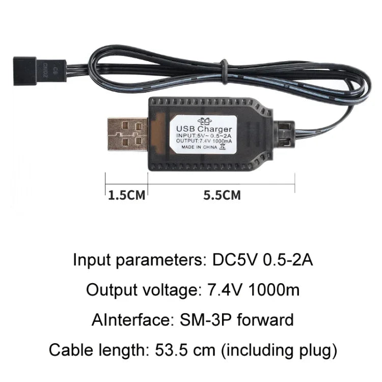 7.4V 스마트 칩 보호 USB 플러그 리튬 배터리 충전 케이블