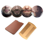 TW-BC90 수염용 나무 빗 수염 모양 양면 빗 PU 가죽 케이스 포함, 나무