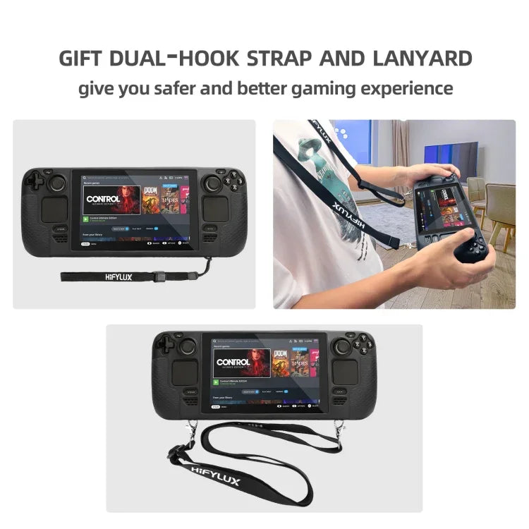 Steam Deck Hifylux ST-PF14 게임 콘솔용 실리콘 케이스, 긁힘 방지 논슬립 휴대용 케이스 랜야드 포함, 실리콘 케이스 블루, 실리콘 케이스 레드