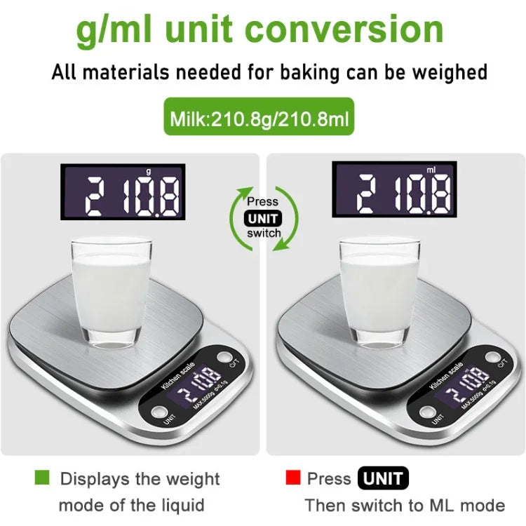 소형 다기능 주방 고정밀 전자 저울 LCD 디지털 디스플레이 식품 저울, 3kg/ 0.1g, 5kg/ 0.1g, 10kg/ 1g