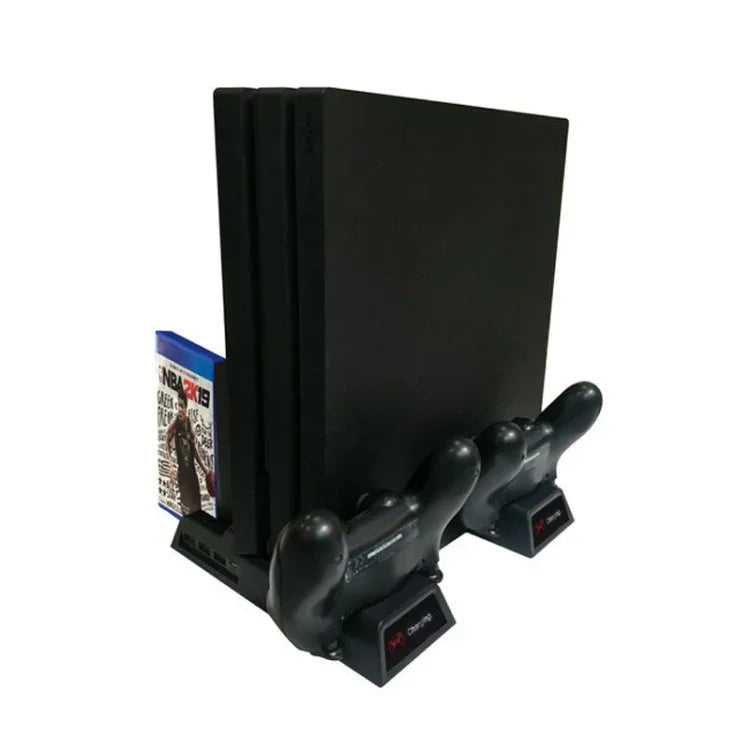 PS4 / PS4 Slim / PS4 Pro 쿨링 팬 스탠드 콘솔 수직 스탠드 쿨러 및 듀얼 컨트롤러 충전기, JL-P1908