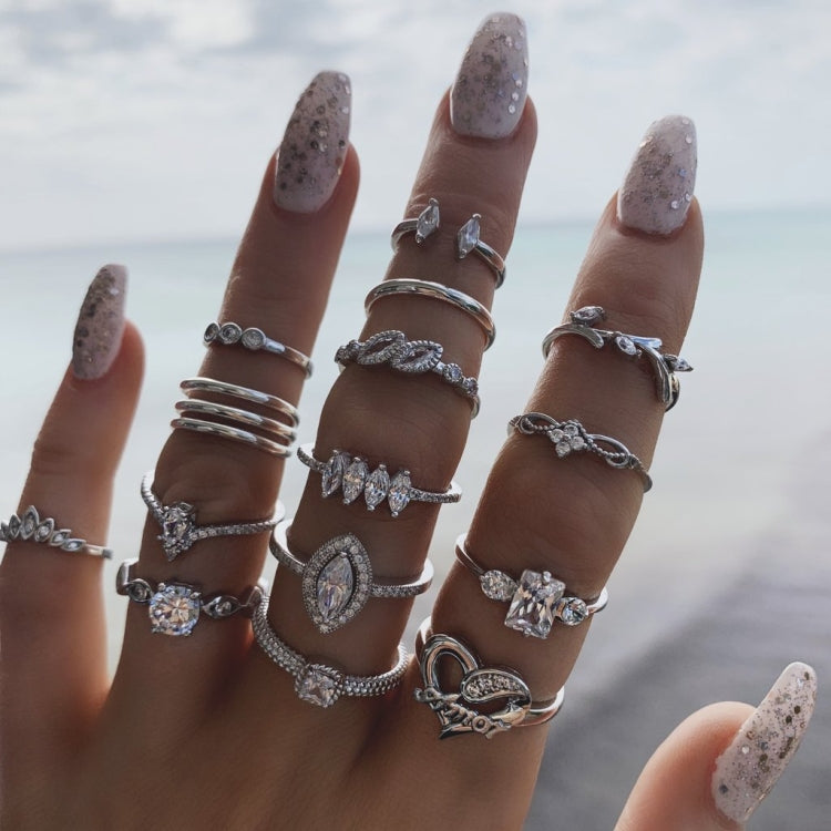 15개 세트 물방울 하트 속 빈 다이아몬드 연결 반지, 15개 세트 4869