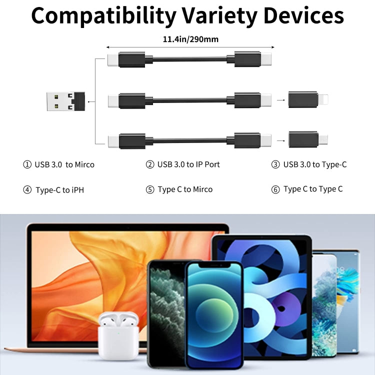 HE-C098 다기능 USB 어댑터 충전 케이블 키트 메이크업 거울 & 휴대폰 거치대 포함, HE-C098 검정, HE-C098 흰색