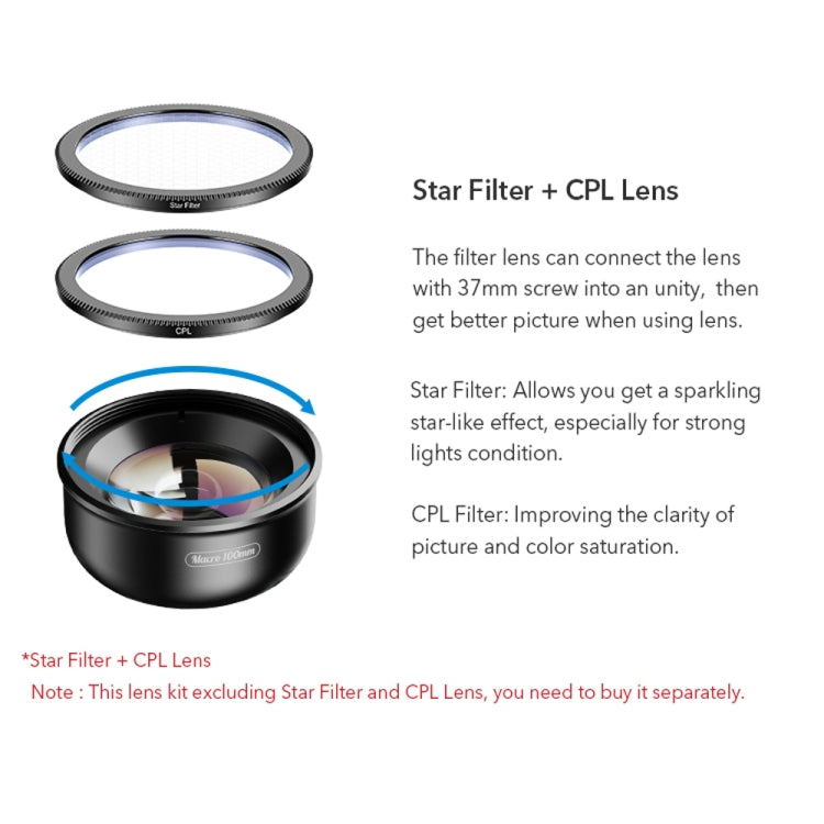 APEXEL APL-HB100MM HD 곤충 보석 100 마이크로 외장 휴대폰 렌즈, APL-HB100MM