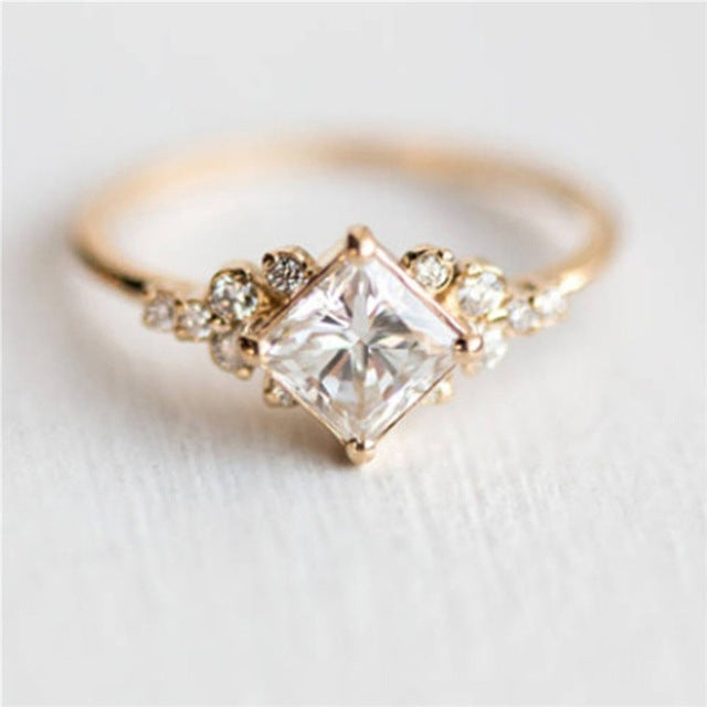 Geometric Square Rings for Women Wedding Rhinestone Finger Rings Charm Jewelry, 10, 6, 8