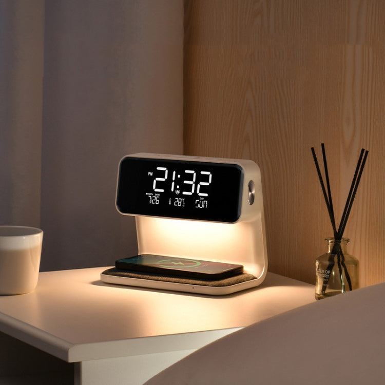3-in-1 10W 무선 충전 침대 옆 램프 LCD 화면 알람 시계 휴대폰 충전기, EU 플러그