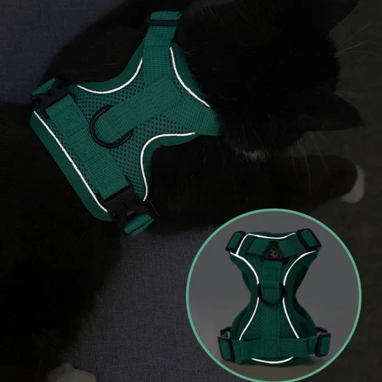 애완동물 조끼 하네스 + 견인 로프 세트 반사 통기성 강아지 고양이 하네스, S, M, L, XL