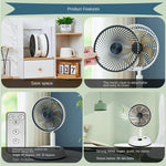 8-inch Portable Folding Telescopic Fan Can Shake Head with Timing & Remote Control, White 6000 mAh