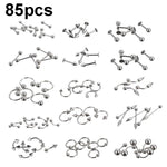 85pcs Piercing Jewelry Stainless Steel Lip Studs Eyebrow Studs Nose Studs