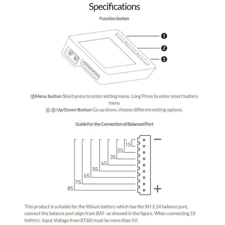 ISDT 항공기 모델 리튬 배터리 1-8S 전기 디스플레이 측정기, ISDT BG-8S
