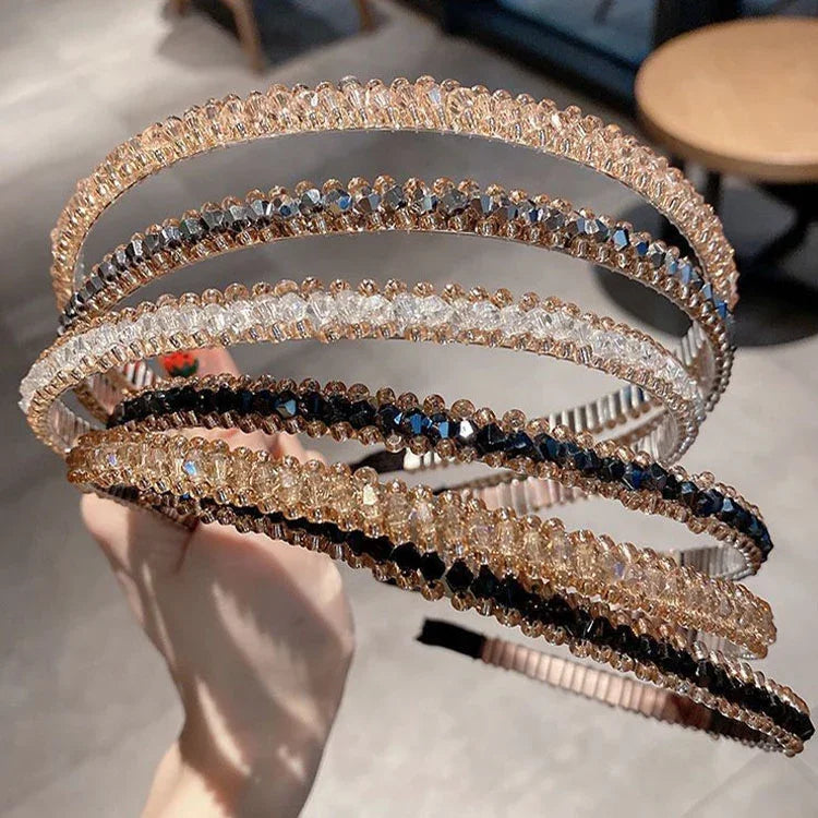 Gold Trim Crystal Hoops All-Match Hair Accessories Headband Non-Slip Crystal Headwear
