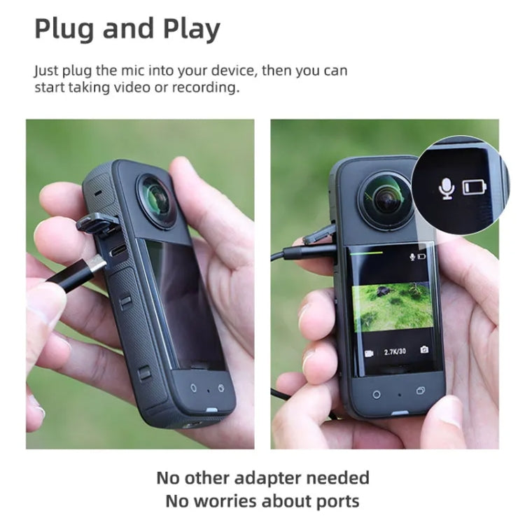 Sunnylife MC490 칼라 마이크로폰 모션 카메라 녹음용, DJI Action3/2용, Insta360 ONE RS용, Insta360 ONE X2/X3/1인치 360 에디션용