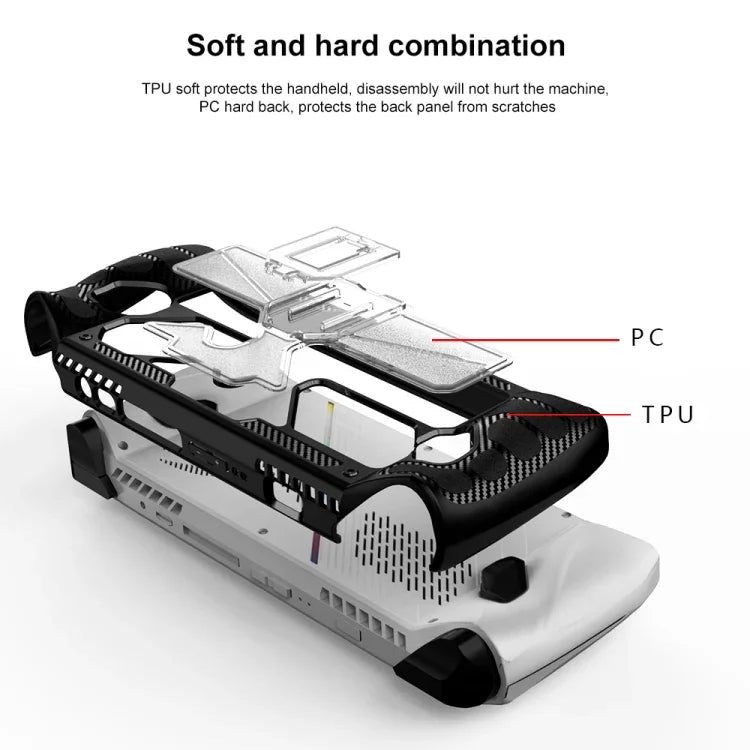 For ASUS Rog Ally Game Console PC+TPU Protective Case Cover With Bracket, PC+TPU  Black+Transparent