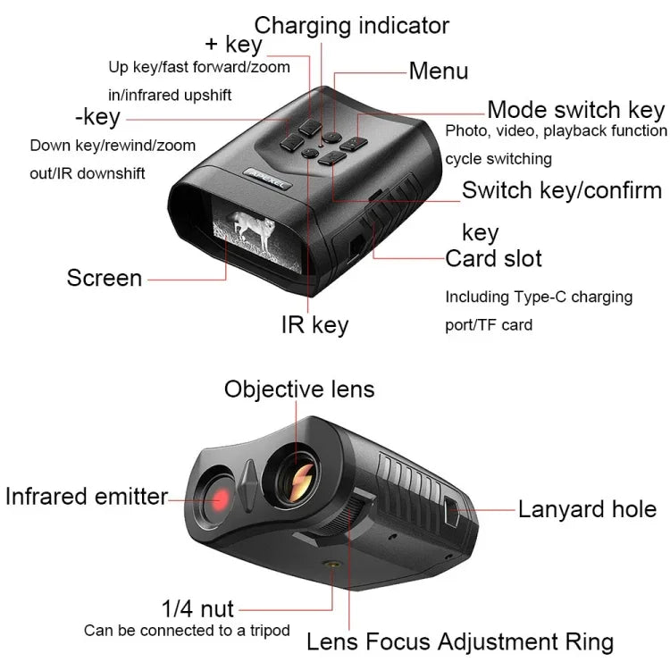 APEXEL 3인치 LCD HD 스크린 사진 비디오 휴대용 쌍안경 디지털 적외선 야간 투시 장치, APL-NV009