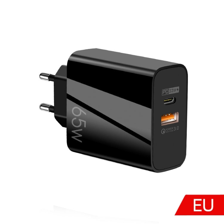 A502 65W USB-C/타입-C+USB 듀얼 포트 GaN 충전기 QC3.0 노트북 범용 충전기, EU 플러그 블랙, EU 플러그 화이트, US 플러그 블랙, US 플러그 화이트, UK 플러그 블랙, UK 플러그 화이트