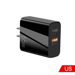 A502 65W USB-C/타입-C+USB 듀얼 포트 GaN 충전기 QC3.0 노트북 범용 충전기, EU 플러그 블랙, EU 플러그 화이트, US 플러그 블랙, US 플러그 화이트, UK 플러그 블랙, UK 플러그 화이트