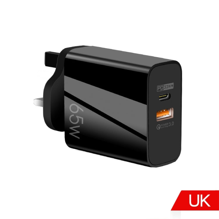 A502 65W USB-C/타입-C+USB 듀얼 포트 GaN 충전기 QC3.0 노트북 범용 충전기, EU 플러그 블랙, EU 플러그 화이트, US 플러그 블랙, US 플러그 화이트, UK 플러그 블랙, UK 플러그 화이트