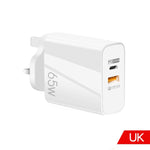 A502 65W USB-C/타입-C+USB 듀얼 포트 GaN 충전기 QC3.0 노트북 범용 충전기, EU 플러그 블랙, EU 플러그 화이트, US 플러그 블랙, US 플러그 화이트, UK 플러그 블랙, UK 플러그 화이트