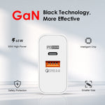 A502 65W USB-C/타입-C+USB 듀얼 포트 GaN 충전기 QC3.0 노트북 범용 충전기, EU 플러그 블랙, EU 플러그 화이트, US 플러그 블랙, US 플러그 화이트, UK 플러그 블랙, UK 플러그 화이트