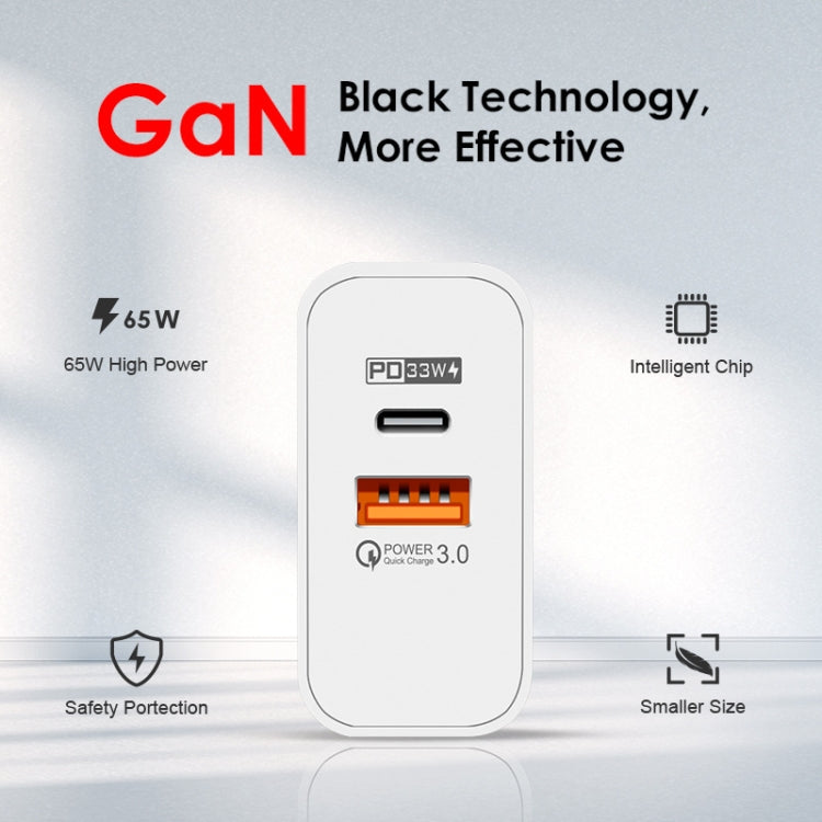 A502 65W USB-C/타입-C+USB 듀얼 포트 GaN 충전기 QC3.0 노트북 범용 충전기, EU 플러그 블랙, EU 플러그 화이트, US 플러그 블랙, US 플러그 화이트, UK 플러그 블랙, UK 플러그 화이트