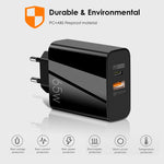 A502 65W USB-C/타입-C+USB 듀얼 포트 GaN 충전기 QC3.0 노트북 범용 충전기, EU 플러그 블랙, EU 플러그 화이트, US 플러그 블랙, US 플러그 화이트, UK 플러그 블랙, UK 플러그 화이트