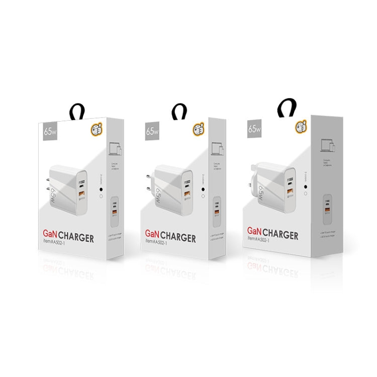 A502 65W USB-C/타입-C+USB 듀얼 포트 GaN 충전기 QC3.0 노트북 범용 충전기, EU 플러그 블랙, EU 플러그 화이트, US 플러그 블랙, US 플러그 화이트, UK 플러그 블랙, UK 플러그 화이트