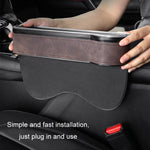 Car Central Control Seat Gap Storage Box with Dual USB Ambient Lights, Suede Khaki Co-pilot