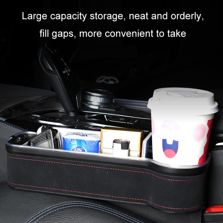 Car Central Control Seat Gap Storage Box with Dual USB Ambient Lights, Suede Khaki Co-pilot