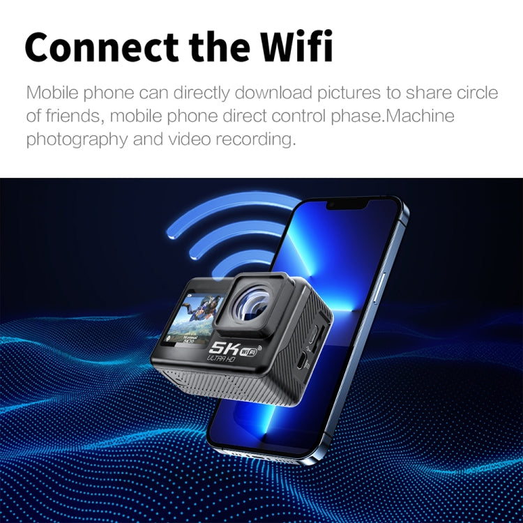 5K/30FPS WIFI HD 손떨림 방지 리모컨 터치 듀얼 스크린 IP68 방수 스포츠 카메라, 5K, 5K 카메라 + 64G 카드, 5K 카메라 + 128G 카드
