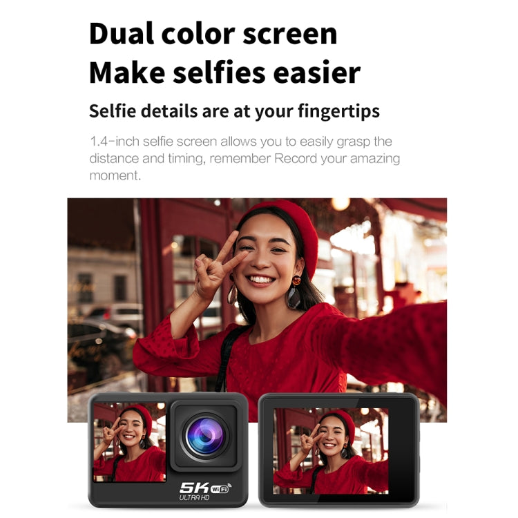 5K/30FPS WIFI HD 손떨림 방지 리모컨 터치 듀얼 스크린 IP68 방수 스포츠 카메라, 5K, 5K 카메라 + 64G 카드, 5K 카메라 + 128G 카드