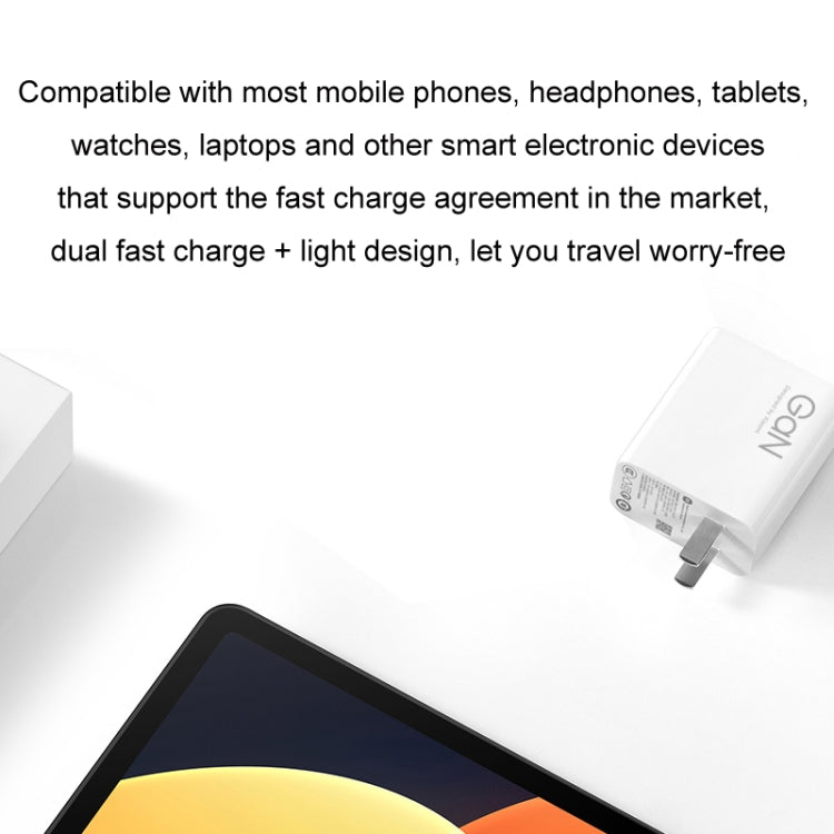오리지널 샤오미 67W GaN 1C+1A 듀얼 포트 스마트 고속 충전기, US 플러그, MDY-14