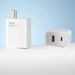 오리지널 샤오미 35W USB-C+USB-A 고속 충전 휴대용 듀얼 포트 충전기(1C+1A), US 플러그, 35W