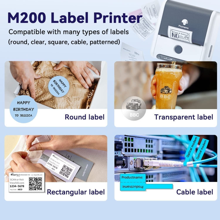 Phomemo M200 QR 코드 태그 휴대용 블루투스 열전사 라벨 프린터, M200