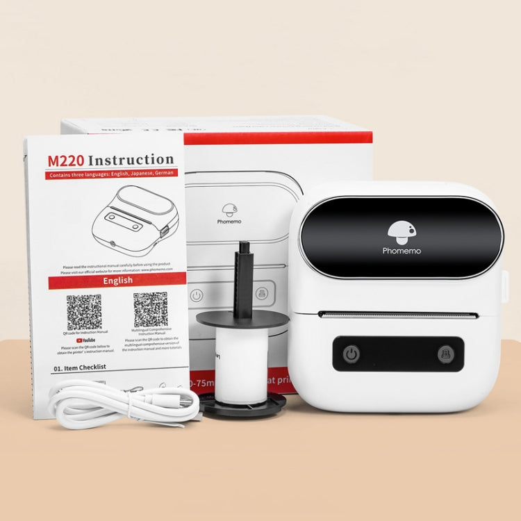 Phomemo M220 쥬얼리 의류 태그 블루투스 열전사 스트립 태그 프린터, M220