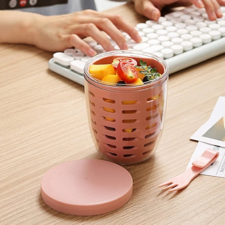 600ml 과일 및 채소 간식 컵 뚜껑과 포크 포함 밀폐 누수 방지 샐러드 박스