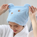 만화 곰 두꺼운 코랄 벨벳 헤어 드라이 캡 강력한 흡수 빠른 건조 터번