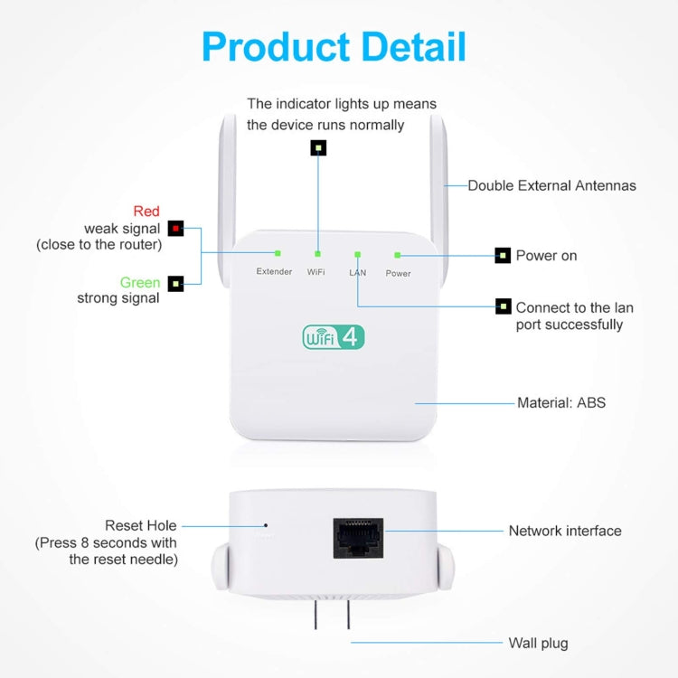 2.4G 300M 와이파이 증폭기 장거리 와이파이 리피터 무선 신호 부스터, 미국 플러그 화이트, EU 플러그 화이트, 영국 플러그 화이트, 미국 플러그 블랙, EU 플러그 블랙, 영국 플러그 블랙