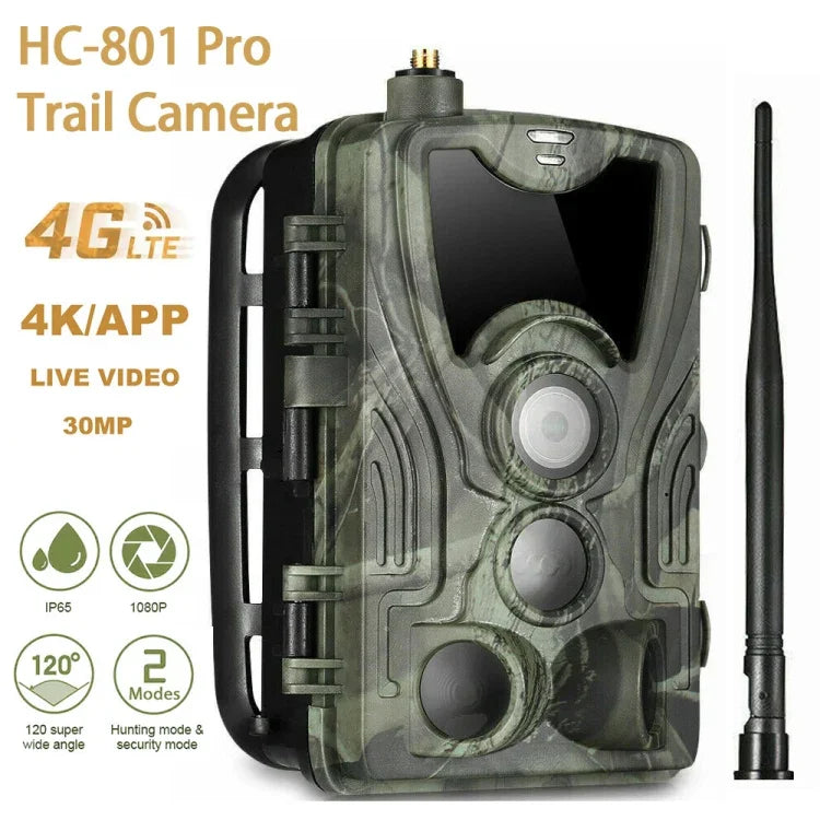 HC-801Pro 4K 4G 야외 사냥 카메라 앱 원격 휴대폰 제어로 언제든지 사진 및 비디오 보기, EU 플러그, US 플러그, AU 플러그