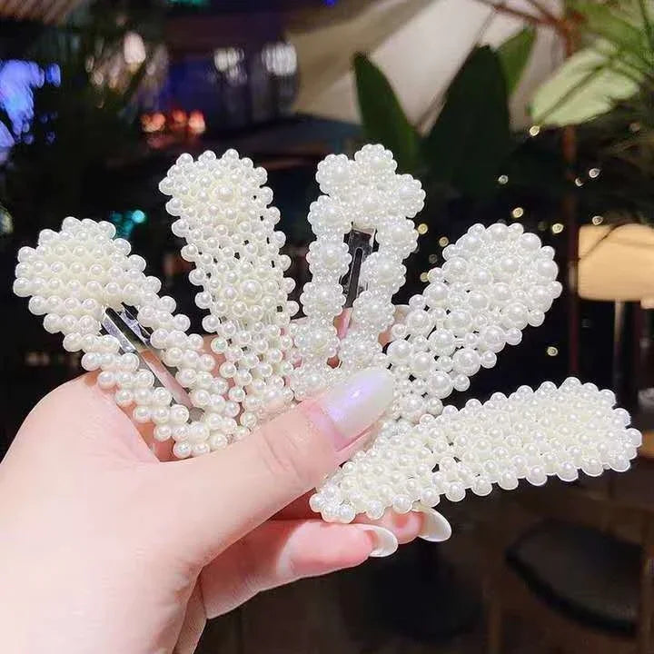 5개 세트 진주 헤어 클립 세트 대형 헤어 클립 핀 바레트 여성 소녀용 헤어 액세서리
