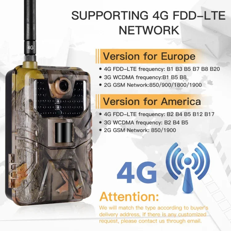 20MP 2K 야생 동물 사냥용 트레일 카메라 사진 트랩 야간 투시 4G SMS MMS SMTP 셀룰러 감시 카메라, HC-900LTE