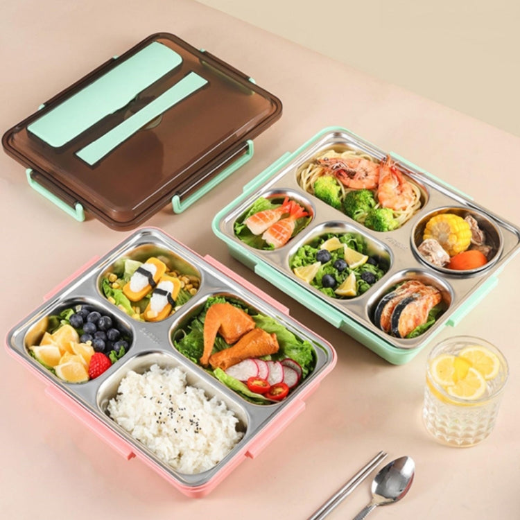 304 스테인리스 스틸 도시락 누수 방지 보온 학생 기숙사 도시락, 4칸 핑크, 4칸 블랙, 4칸 블루, 5칸 핑크