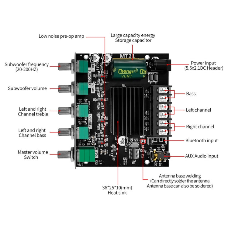 ZK-MT21 50W x 2+100W 2.1채널 블루투스 디지털 앰프 모듈, ZK-MT21
