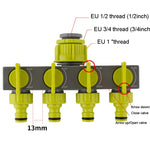 Garden Lawn Watering EU Threaded Faucet One Input Four Output Valve Diverter, Green And Gray